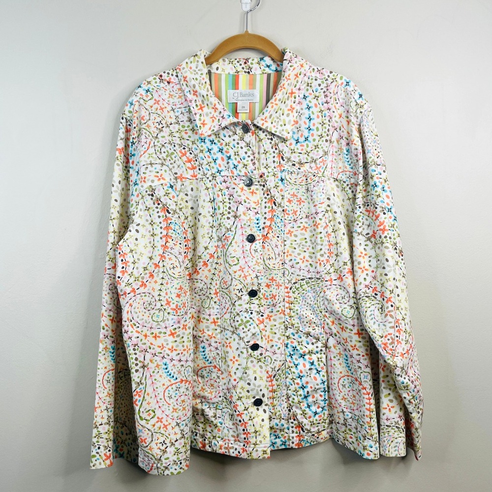 Vintage Art To Wear Paisley Jacket Women 2X Floral Bright Colorful Button Casual
